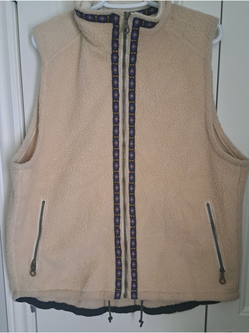 VTG ALT Polartec Fleece Vest Southwestern Cream Zip-Front Vest Aztec trim hike M